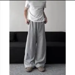スウェットパンツ　グレー　L ワイドパンツ　メンズ　ウエストゴム　ルームウェア