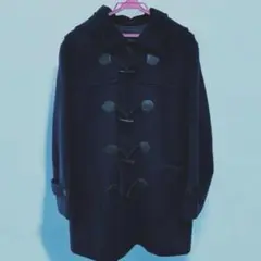 ネイビー　スクール　ダッフルコート フード付き ウール混合　155-165cm