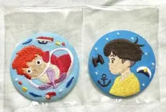 ジブリ 刺繍缶バッジ 崖の上のポニョ　 ポニョ　宗介