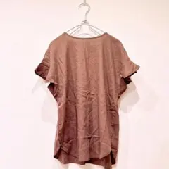 オペークドットクリップ トップス ブラウス 半袖 フリル レディース 茶 M