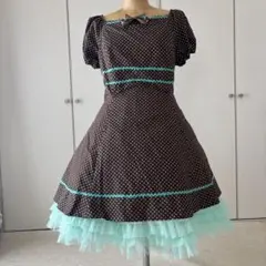 ロリータドレス 茶色・水色ドット柄　チョコミント