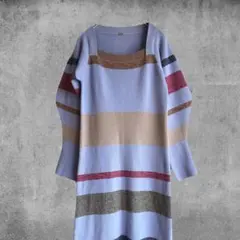 Mila Owen 袖ボリューム畦ニットワンピース ロング ボーダー