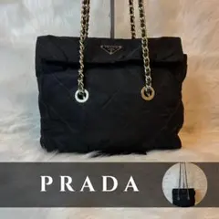 PRADA キルティング チェーン ショルダーバッグ ブラック　三角ロゴのサムネイル