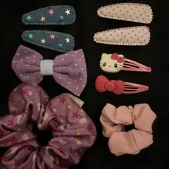 ヘアピン　女の子　（リボン、ハローキティ）　シュシュ　9点　まとめ売り