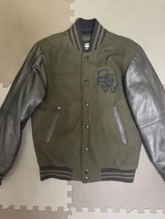 【美品】G-STAR raw スタジャン　袖革　羊革　ラム　カーキブラックxxsのサムネイル