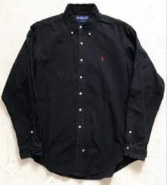 90's ラルフローレン シャモアクロス 起毛 無地 ネルシャツ XL ブラック