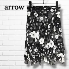 【美品】arrow アロー モノトーン 花柄シフォンフレアスカート 日本製のサムネイル