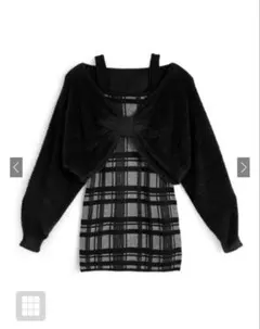 カーディガン付きチェック柄ワンピース