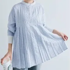 【新品】kirakiraShop プリーツ切り替えギンガムチェック シャツのサムネイル