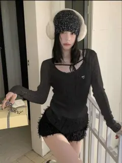 SHEIN シアーニット　黒 グランジ　y2k