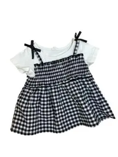 ギンガムチェックトップス、ネイビーシャツ、ハート柄ジャケットボーダー4点セット