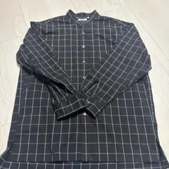 【新品】バンドカラー黒白チェックシャツ
