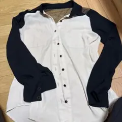 イング　シフォン長袖シャツ ベージュ/黒