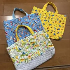ハンドメイド　 キルティングトートバッグ3点セット