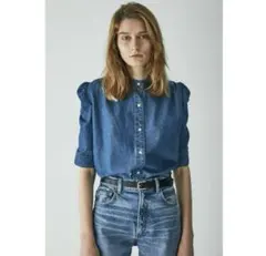 マウジー moussy ギャザースリーブ デニム ブラウス パフスリーブ