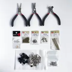 ピアス•アクセサリーパーツ 5種／ファスナーセット／ペンチ等の工具3点 まとめて