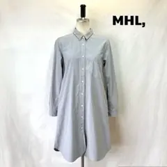 美品 MHL. シャツワンピース ワンピース Ⅱ M コットン ブルーグレー