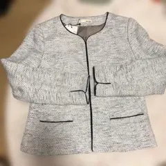 SHOO-LA-RUE ノーカラージャケット M グレーラメ糸