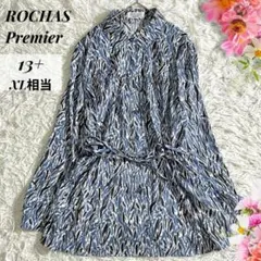 極美品 ロシャス 13+ XL ワンピース 総柄 長袖 リボン付き 大きいサイズ