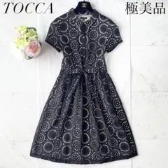 極美品◆TOCCA カットワーク刺繍 フレアワンピース リボンベルト ブラックM 極美品◇TOCCA カットワーク刺繍 フレアワンピース リボンベルト