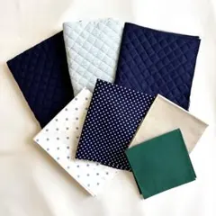 美品 キルティング 布 はぎれ 水色/紺/緑/水玉/チェック 手芸 まとめ売り