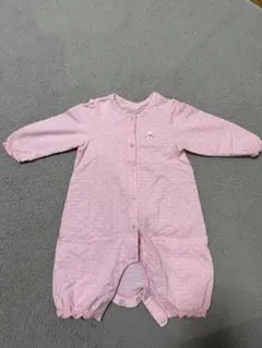 ピンク 水玉模様 ロンパース (ウサギ刺繍)