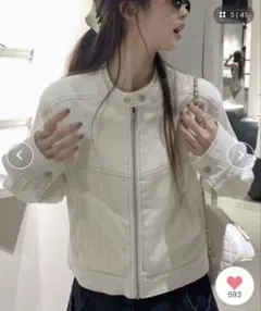 ホワイト レザー風 ジップアップジャケット