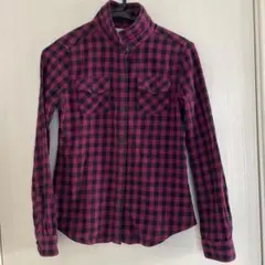 ユニクロ Flannel ピンク・ブラックチェック 長袖シャツ S