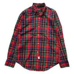 80s USA製 緑タグ Ralph Lauren 刺繍ロゴ 長袖チェックシャツ