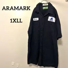 1XLL ARAMARK ワークシャツ 紺 企業ロゴ ワッペン Steven