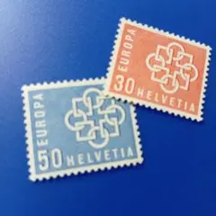外国切手 スイス 1959年 チェーン状の幾何学模様デザイン 2種