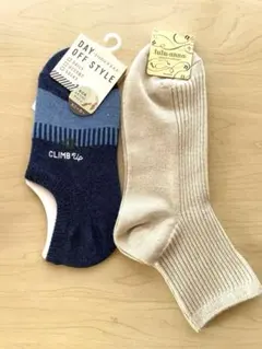 ソックス 22-25cm ネイビー/ベージュ　ストッキング　4足セット
