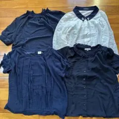 ネイビー ドット柄 半袖トップス