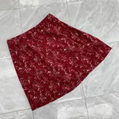 BE RADIANCE フレアスカート 花柄 ボルドー 裏地付き ミモレ丈 M