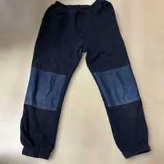 ネイビー デニム パッチワーク 長ズボン 120cm