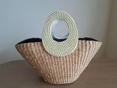 素敵に可愛いい⭐︎アナトリエ⭐︎ベージュ パール装飾 かごバッグ アナトリエ パール装飾 ベージュ かごバッグ - メルカリ