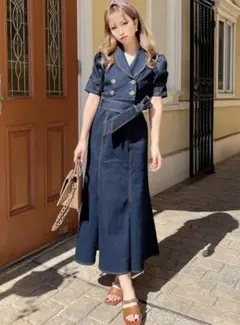 RESESXXY　リゼクシー　配色ステッチマーメイドワンピース （インディゴ）