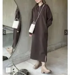 ハーフジップ裏起毛ロングスウェットワンピース[sm11] ブラウン