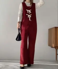 赤色コーデュロイ　オールインワン　サロペット　オーバーオール