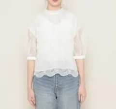 PAGE BOY 訳ありオフホワイト レース 五分袖トップス　フリーサイズ