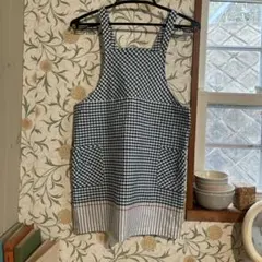 青と白のチェック柄エプロン　子供用エプロン