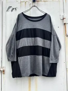 00s ボーダー Tシャツ カットソー 半袖 黒 グレー 古着