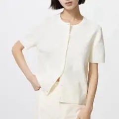 【UNIQLO】スカラップクルーネックカーディガン/ウォッシャブル/白/Mサイズのサムネイル