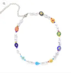 カラフルフラワーモチーフパールネックレス