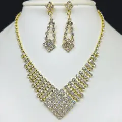 ラインストーン ネックレス ピアス セット 結婚式 社交ダンス パーティー 金