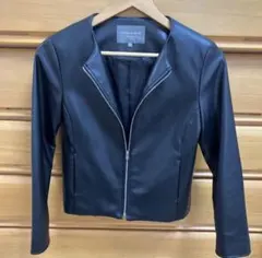 美品　UNITED ARROWS ノーカラーレザージャケット 36 ブラックのサムネイル