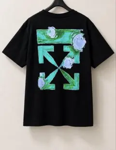 off white ブラックtシャツ半袖グリーン油絵ミライロゴ矢印 | Mercari