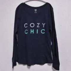 オールドネイビー ワッフル カットソー ラウンドネック 長袖 ロゴ XL 紺 綿のサムネイル