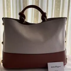 新品 未使用 フェラガモ キャンバス×レザー 2WAYトートバッグ