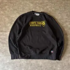 ラッセルアスレチック 刺繍スウェット L 黒　前V Vガゼットゆるダボメンズ古着